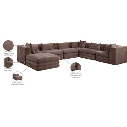 Stellar 152" Brown Chenille Fabric Upholstered 7Pc. Modular Sectional