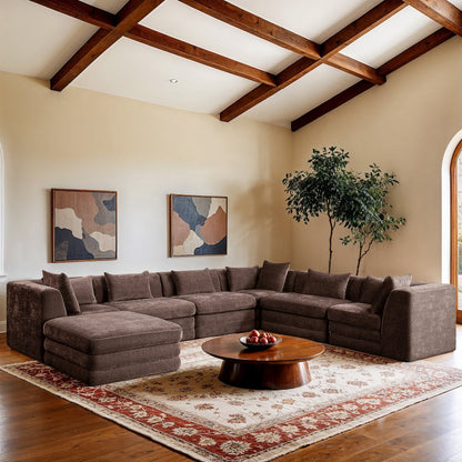 Stellar 152" Brown Chenille Fabric Upholstered 7Pc. Modular Sectional