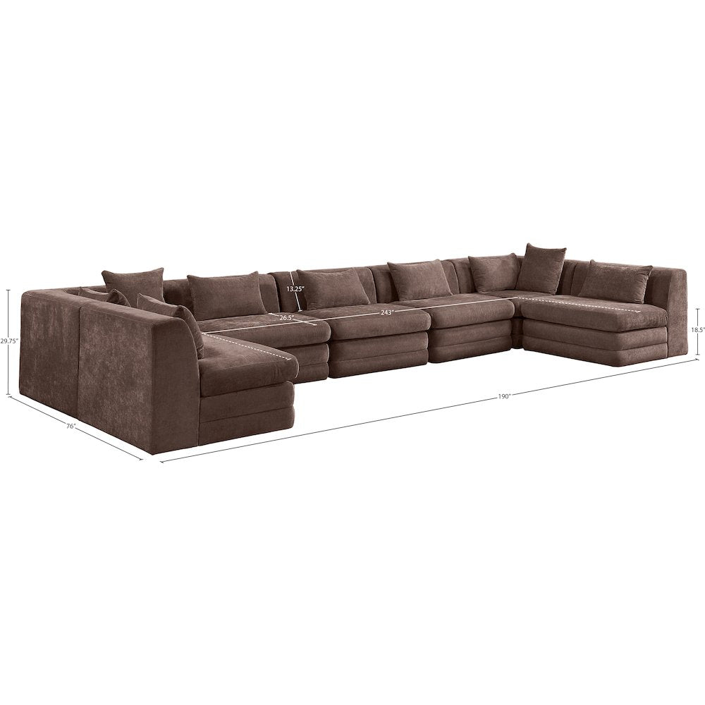 Stellar 190" Brown Chenille Fabric Upholstered 7Pc. Modular Sectional