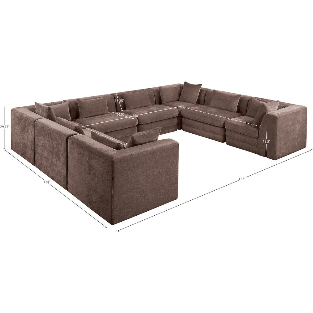 Stellar 152" Brown Chenille Fabric Upholstered 8Pc. Modular Sectional