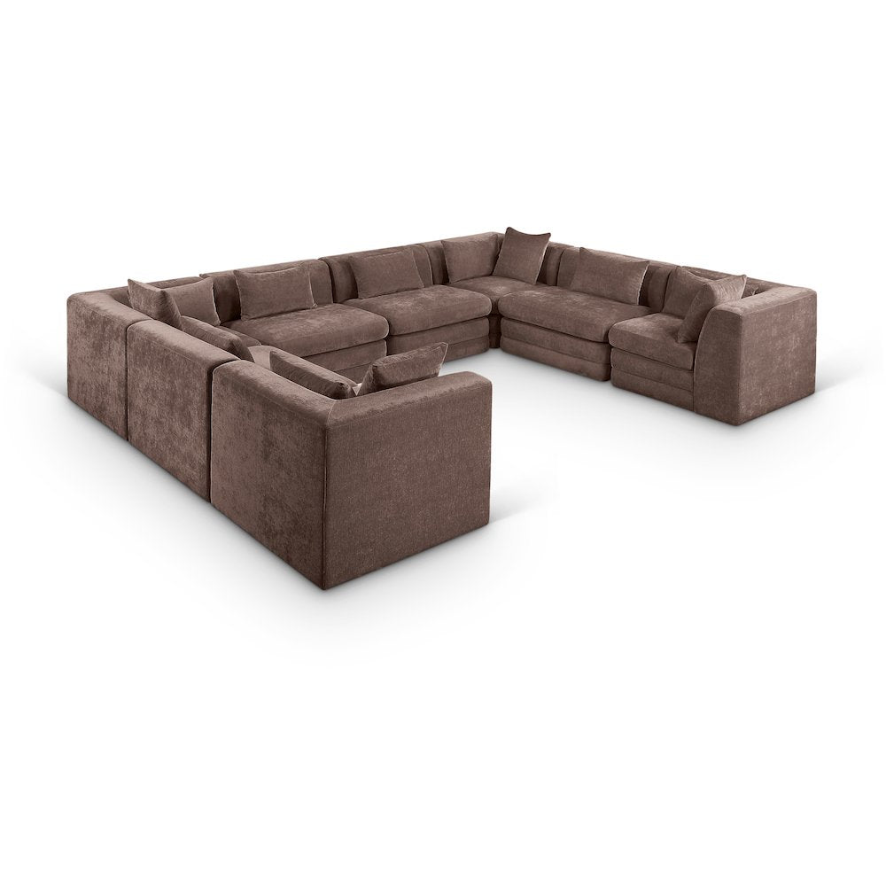 Stellar 152" Brown Chenille Fabric Upholstered 8Pc. Modular Sectional