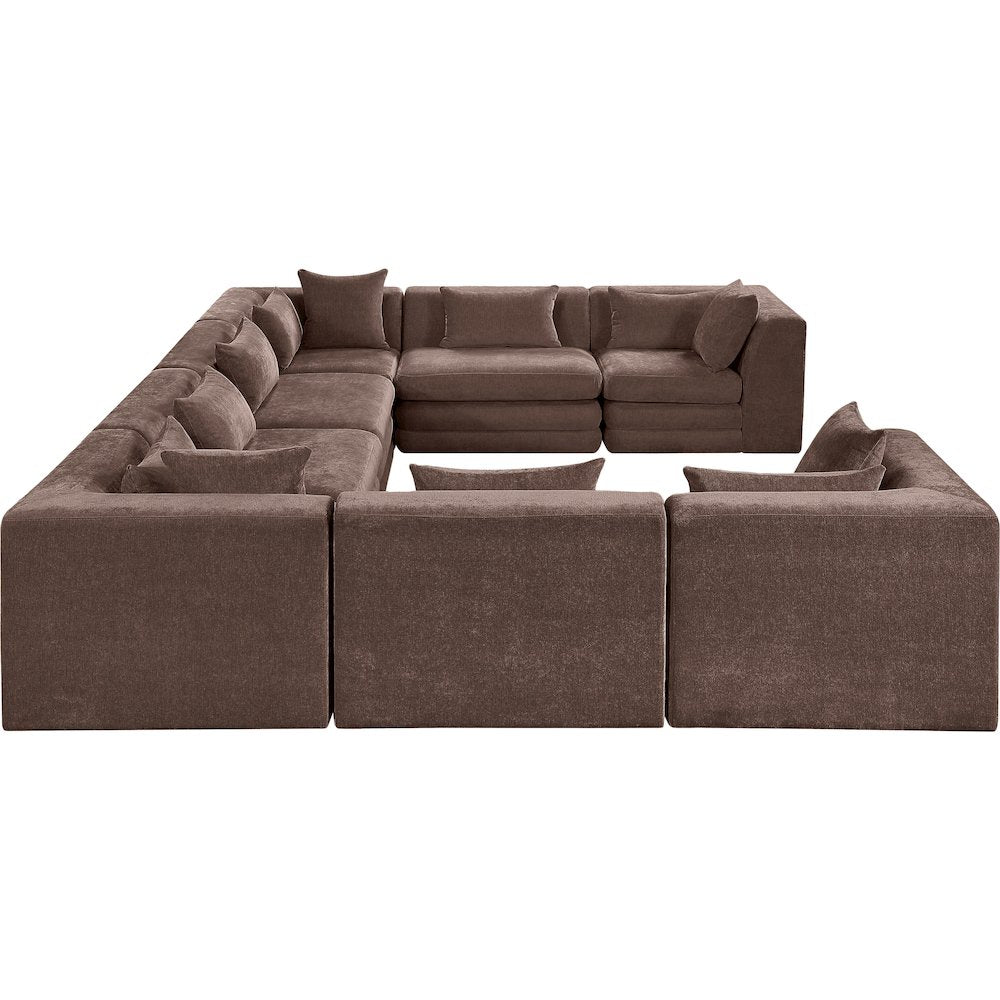 Stellar 152" Brown Chenille Fabric Upholstered 8Pc. Modular Sectional