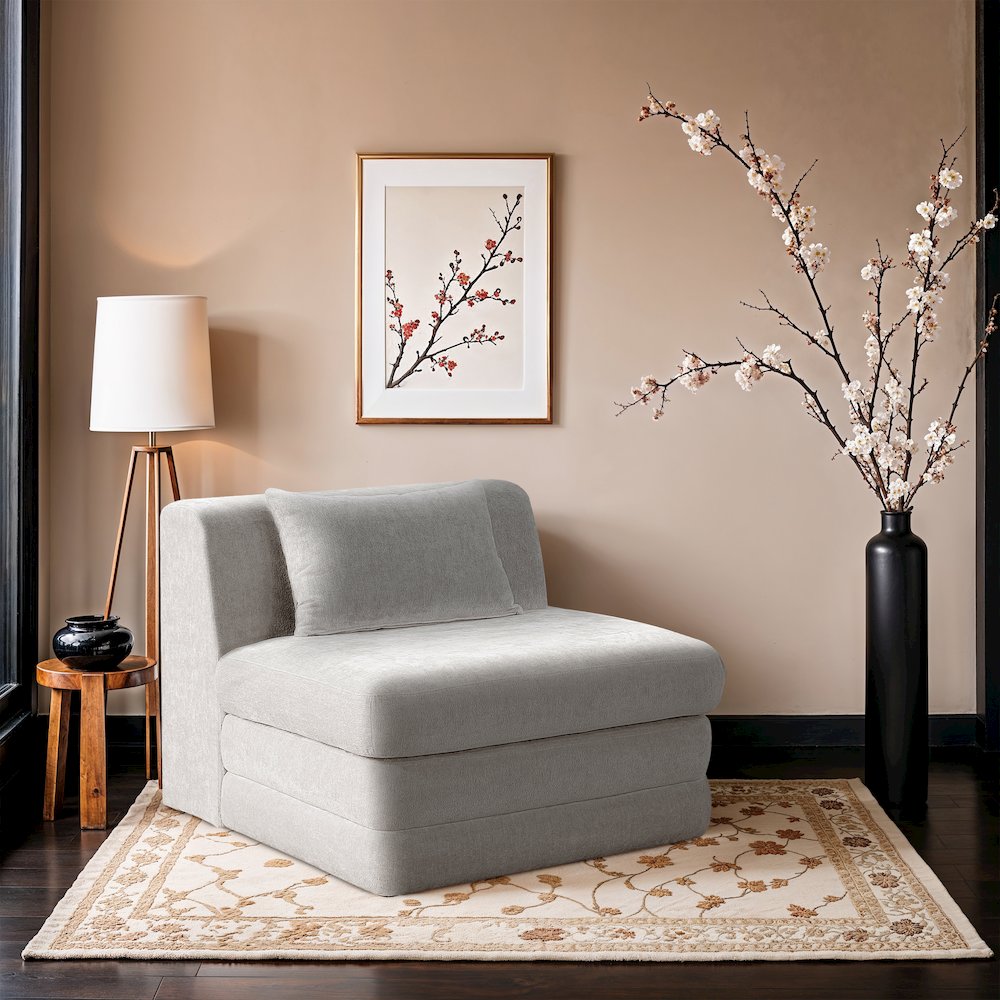Stellar Cream Chenille Fabric Upholstered Modular Armless Chair