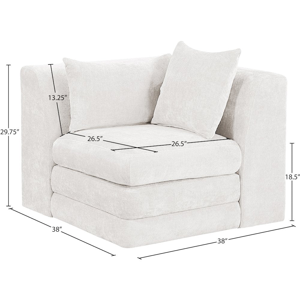Stellar Cream Chenille Fabric Upholstered Modular Corner Chair