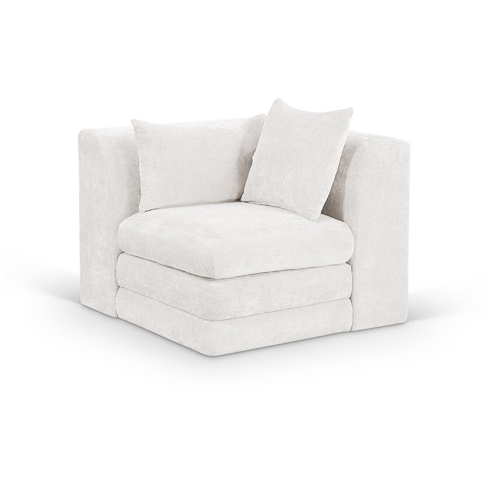Stellar Cream Chenille Fabric Upholstered Modular Corner Chair