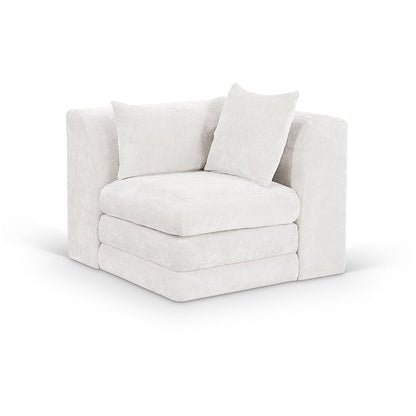 Stellar Cream Chenille Fabric Upholstered Modular Corner Chair