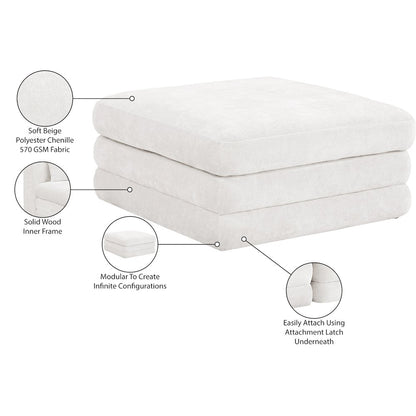 Stellar Cream Chenille Fabric Upholstered Modular Ottoman