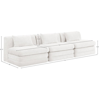 Stellar 114" Cream Chenille Fabric Upholstered 3pc. Modular Sofa