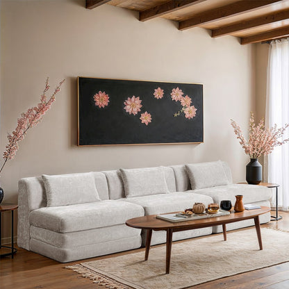 Stellar 114" Cream Chenille Fabric Upholstered 3pc. Modular Sofa