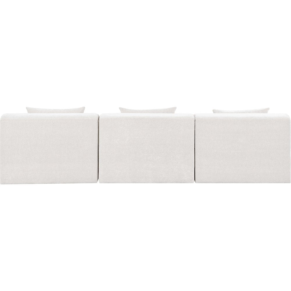 Stellar 114" Cream Chenille Fabric Upholstered 3pc. Modular Sofa
