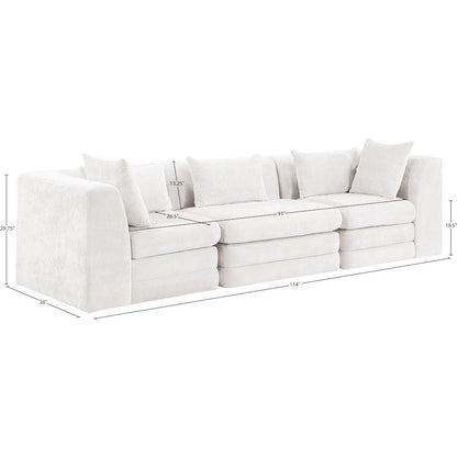 Stellar 114" Cream Chenille Fabric Upholstered 3pc. Modular Sofa
