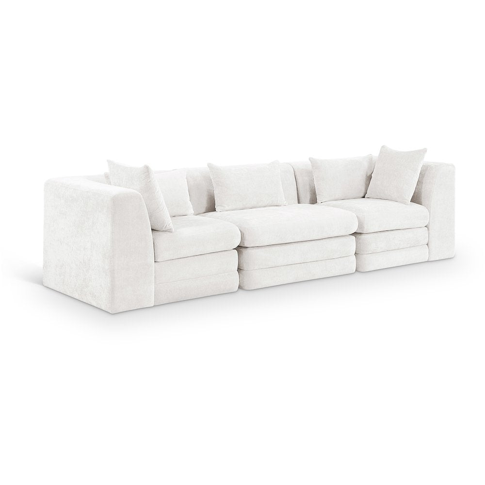 Stellar 114" Cream Chenille Fabric Upholstered 3pc. Modular Sofa