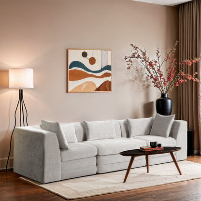 Stellar 114" Cream Chenille Fabric Upholstered 3pc. Modular Sofa