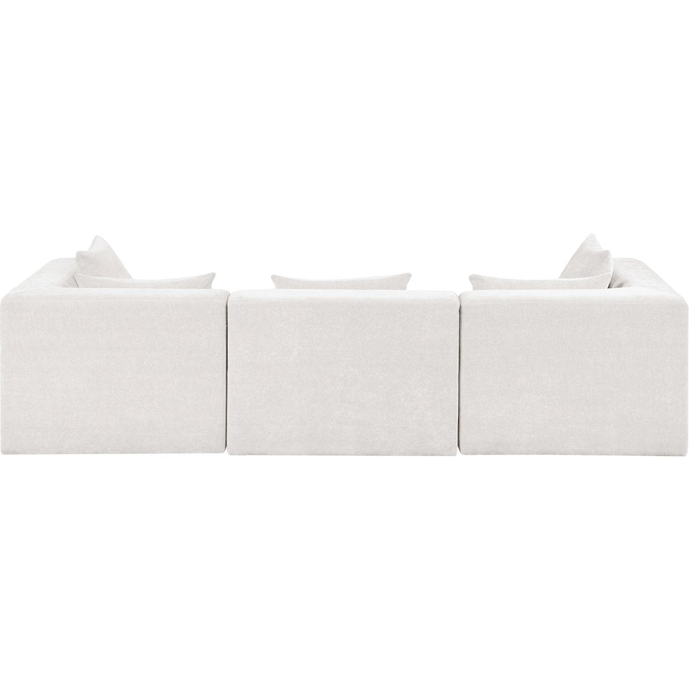 Stellar 114" Cream Chenille Fabric Upholstered 3pc. Modular Sofa