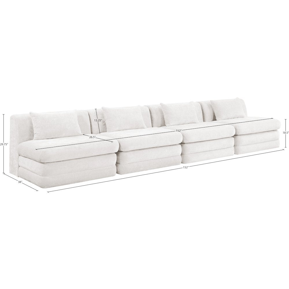 Stellar 152" Cream Chenille Fabric Upholstered 4pc. Modular Sofa