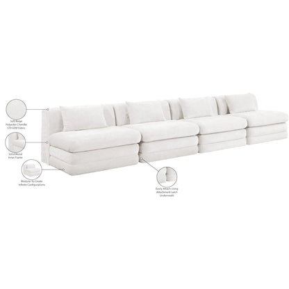 Stellar 152" Cream Chenille Fabric Upholstered 4pc. Modular Sofa