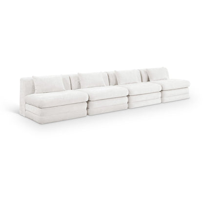 Stellar 152" Cream Chenille Fabric Upholstered 4pc. Modular Sofa