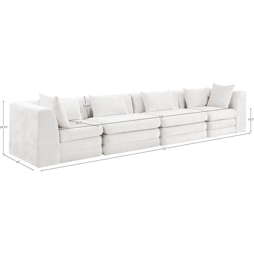Stellar 152" Cream Chenille Fabric Upholstered 4pc. Modular Sofa