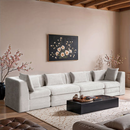 Stellar 152" Cream Chenille Fabric Upholstered 4pc. Modular Sofa