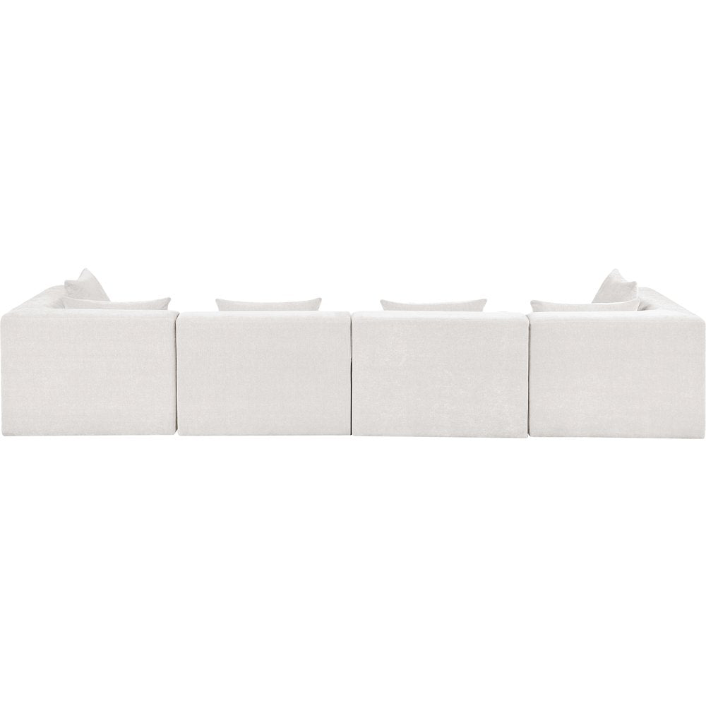 Stellar 152" Cream Chenille Fabric Upholstered 4pc. Modular Sofa