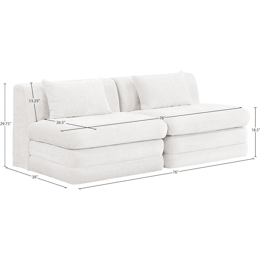 Stellar 76" Cream Chenille Fabric Upholstered 2pc. Modular Loveseat