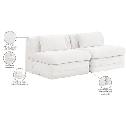 Stellar 76" Cream Chenille Fabric Upholstered 2pc. Modular Loveseat