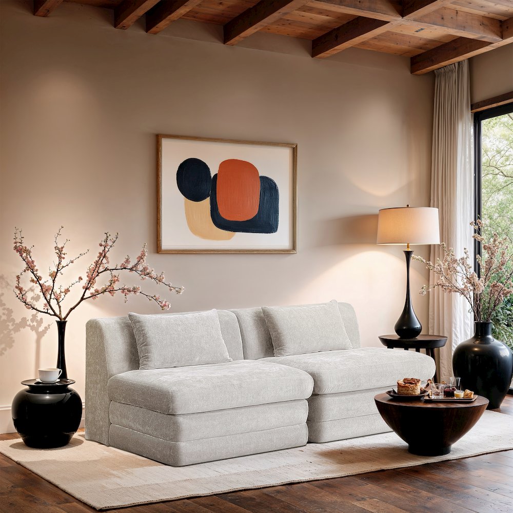 Stellar 76" Cream Chenille Fabric Upholstered 2pc. Modular Loveseat