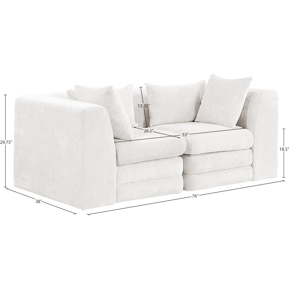 Stellar 76" Cream Chenille Fabric Upholstered 2pc. Modular Loveseat