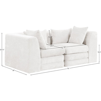 Stellar 76" Cream Chenille Fabric Upholstered 2pc. Modular Loveseat