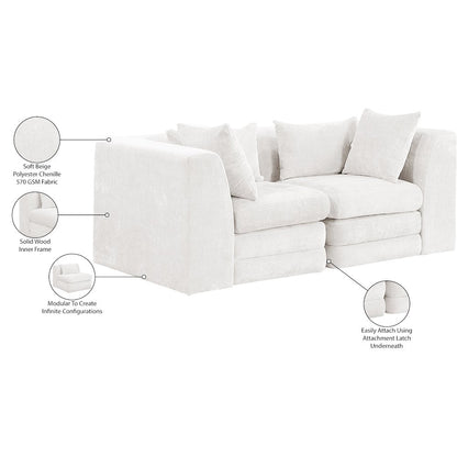 Stellar 76" Cream Chenille Fabric Upholstered 2pc. Modular Loveseat