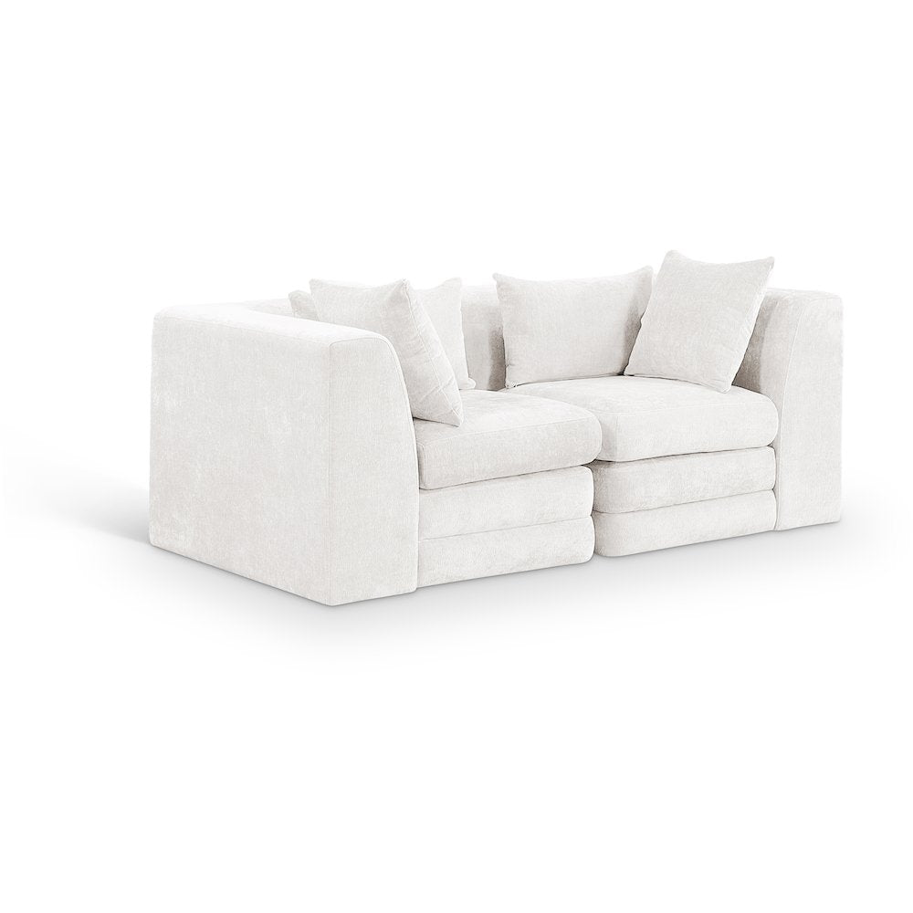 Stellar 76" Cream Chenille Fabric Upholstered 2pc. Modular Loveseat