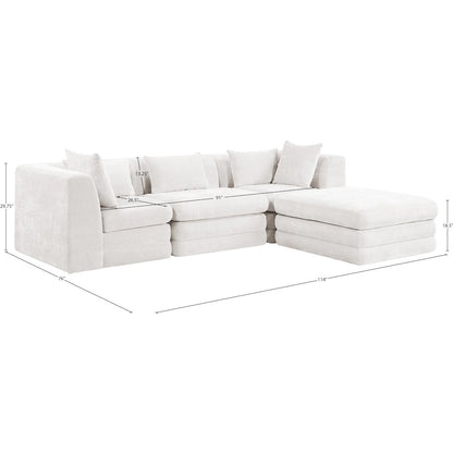 Stellar 114" Cream Chenille Fabric Upholstered 4Pc. Modular Sectional