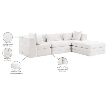 Stellar 114" Cream Chenille Fabric Upholstered 4Pc. Modular Sectional