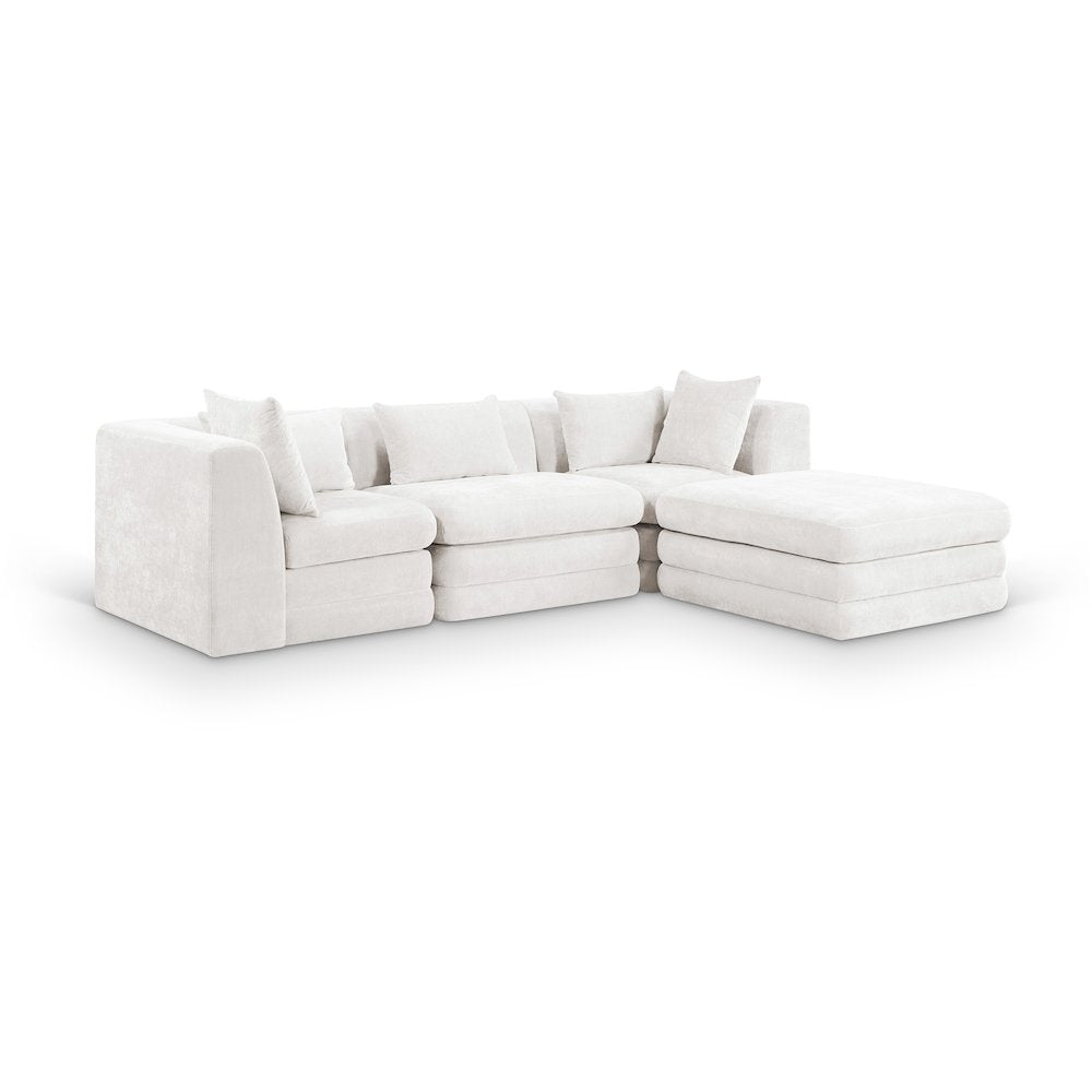 Stellar 114" Cream Chenille Fabric Upholstered 4Pc. Modular Sectional