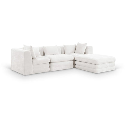 Stellar 114" Cream Chenille Fabric Upholstered 4Pc. Modular Sectional