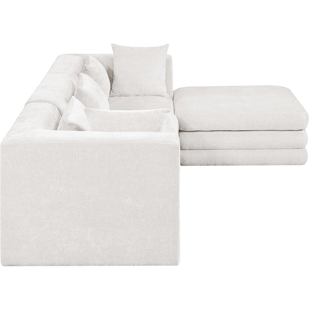 Stellar 114" Cream Chenille Fabric Upholstered 4Pc. Modular Sectional