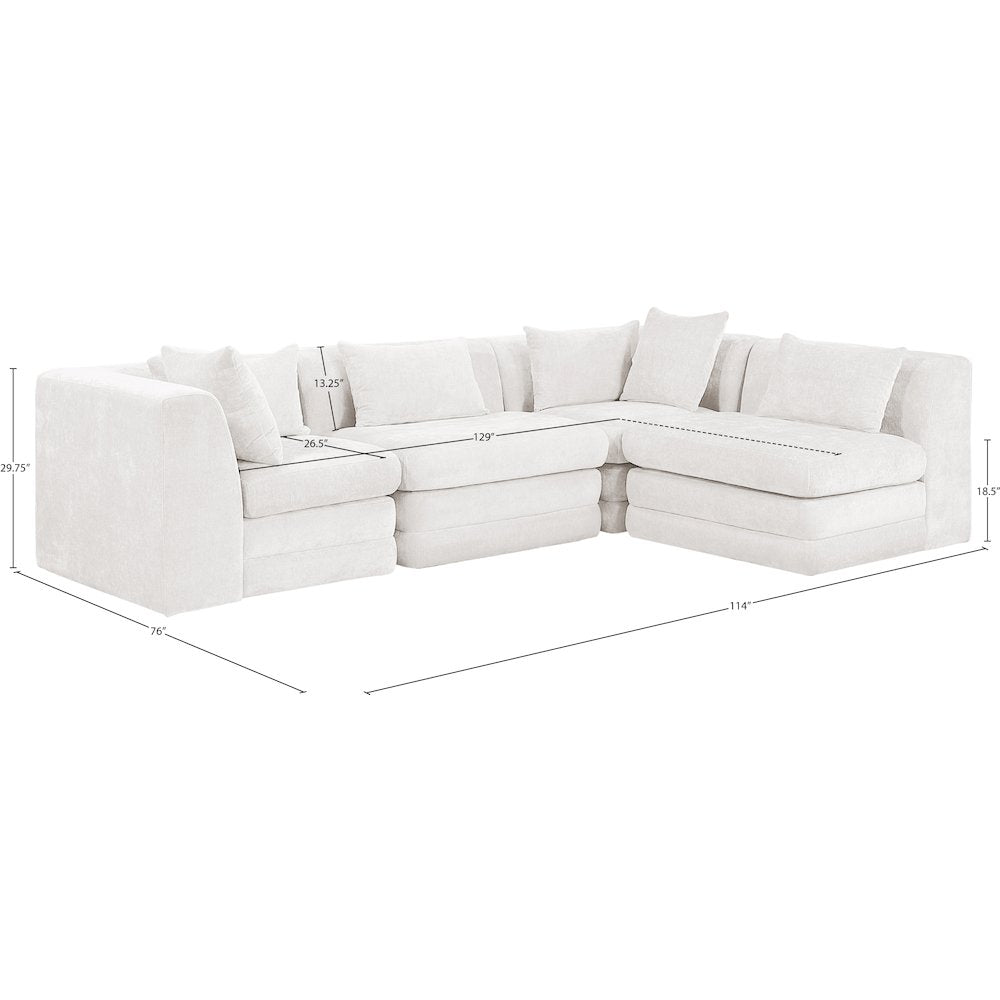 Stellar 114" Cream Chenille Fabric Upholstered 4Pc. Modular Sectional