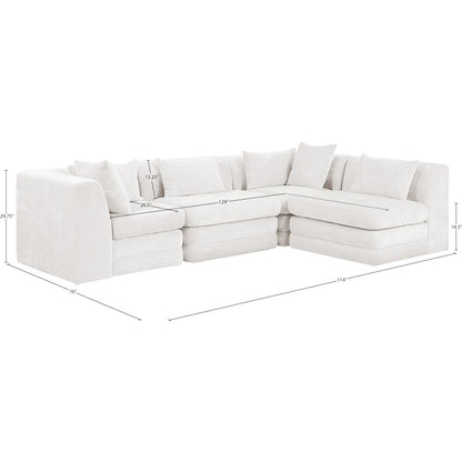 Stellar 114" Cream Chenille Fabric Upholstered 4Pc. Modular Sectional