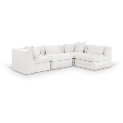 Stellar 114" Cream Chenille Fabric Upholstered 4Pc. Modular Sectional