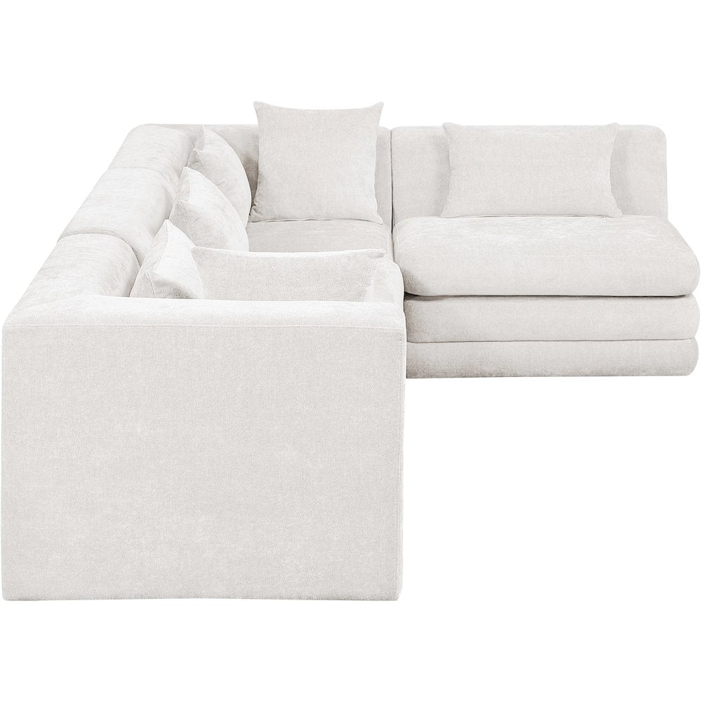Stellar 114" Cream Chenille Fabric Upholstered 4Pc. Modular Sectional