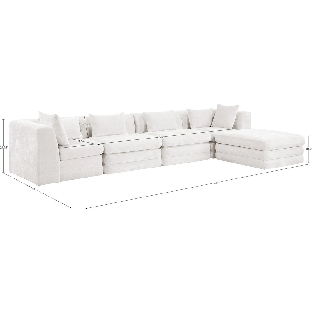 Stellar 152" Cream Chenille Fabric Upholstered 5Pc. Modular Sectional