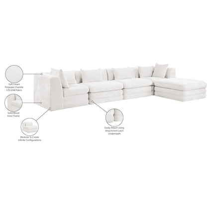 Stellar 152" Cream Chenille Fabric Upholstered 5Pc. Modular Sectional