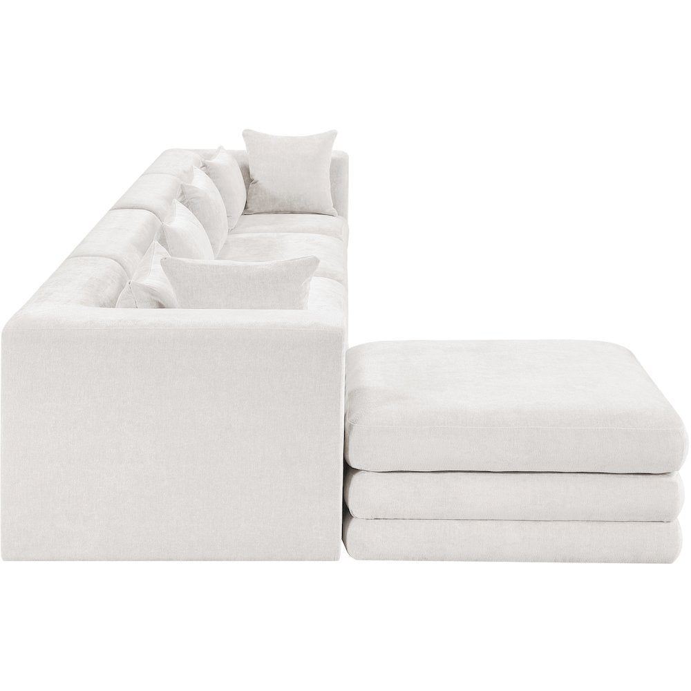 Stellar 152" Cream Chenille Fabric Upholstered 5Pc. Modular Sectional