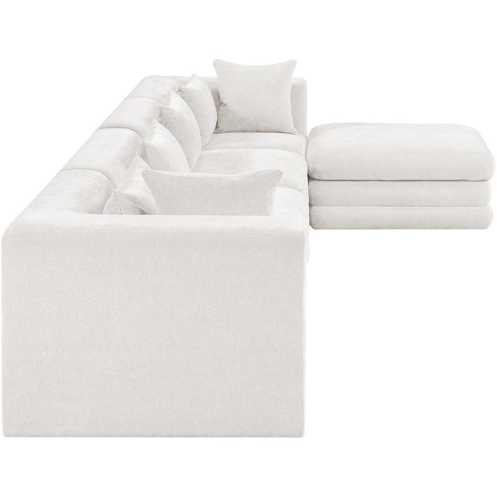 Stellar 152" Cream Chenille Fabric Upholstered 5Pc. Modular Sectional