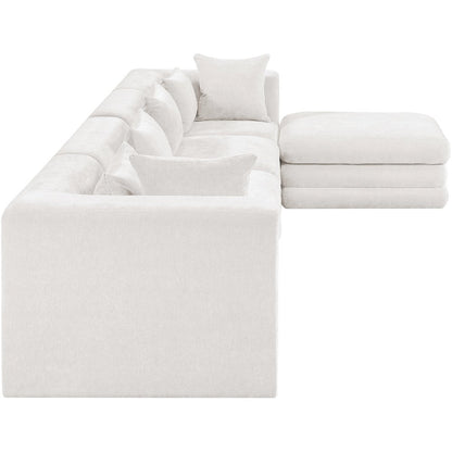 Stellar 152" Cream Chenille Fabric Upholstered 5Pc. Modular Sectional