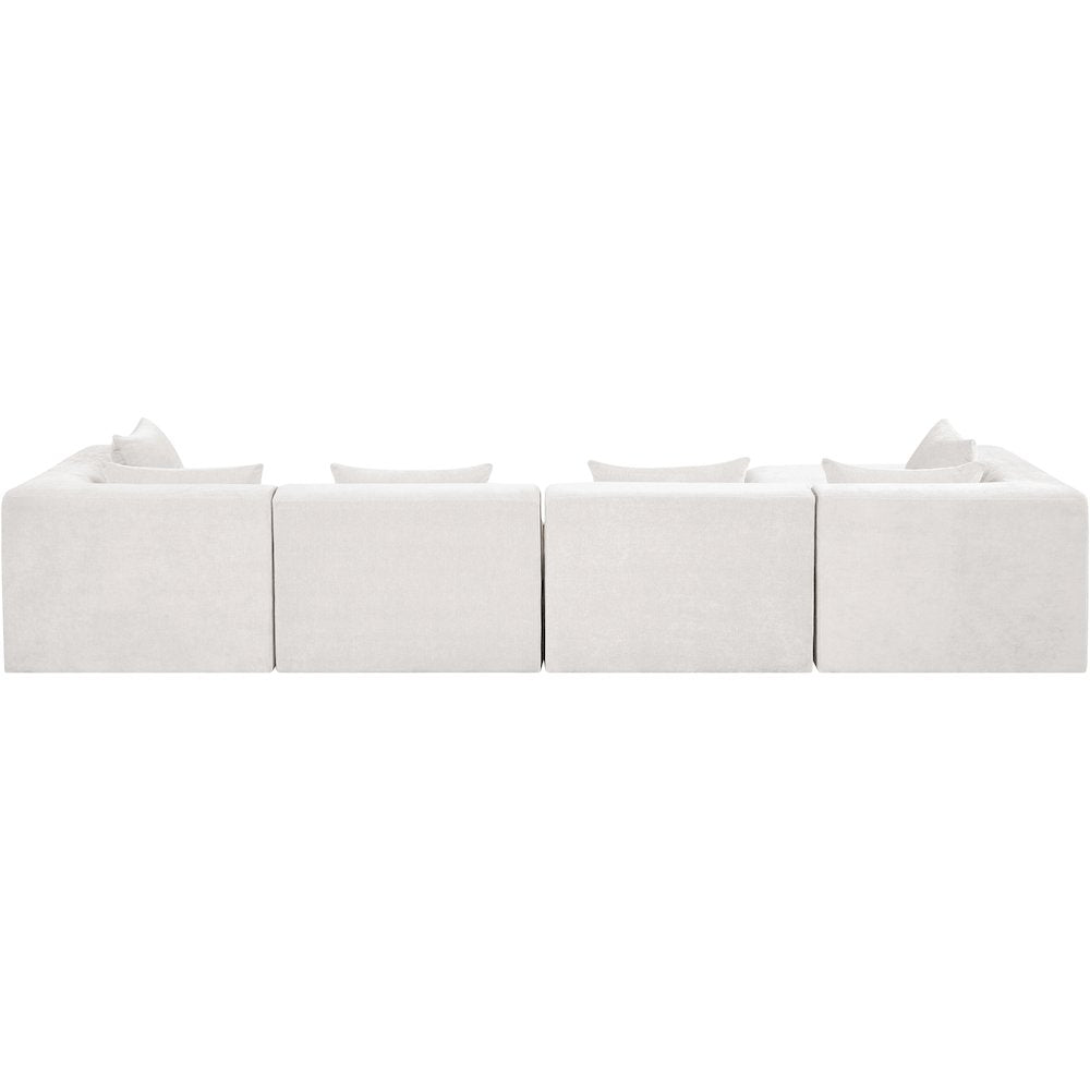 Stellar 152" Cream Chenille Fabric Upholstered 5Pc. Modular Sectional