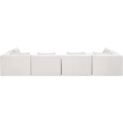 Stellar 152" Cream Chenille Fabric Upholstered 5Pc. Modular Sectional