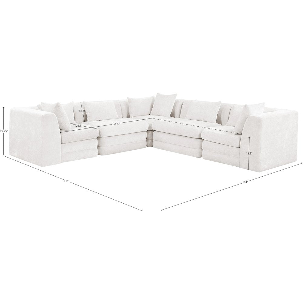 Stellar 114" Cream Chenille Fabric Upholstered 5Pc. Modular Sectional