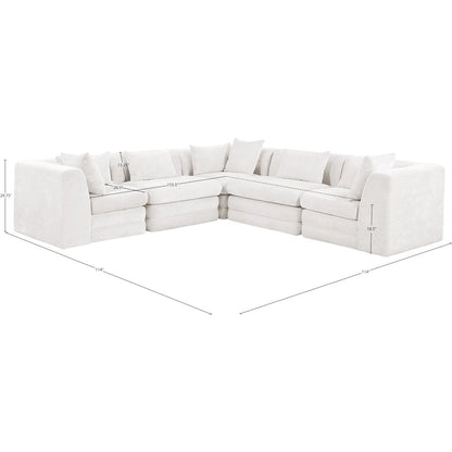 Stellar 114" Cream Chenille Fabric Upholstered 5Pc. Modular Sectional