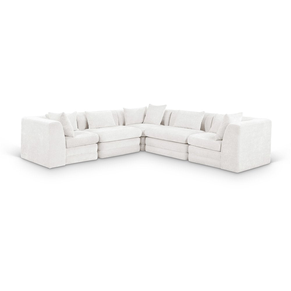 Stellar 114" Cream Chenille Fabric Upholstered 5Pc. Modular Sectional